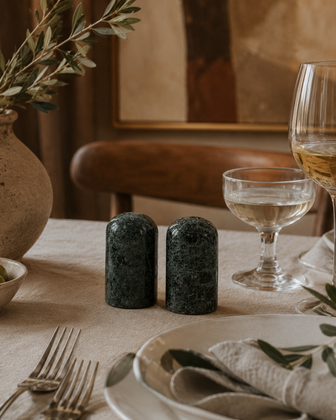 Green Marble Salt and Pepper Shakers