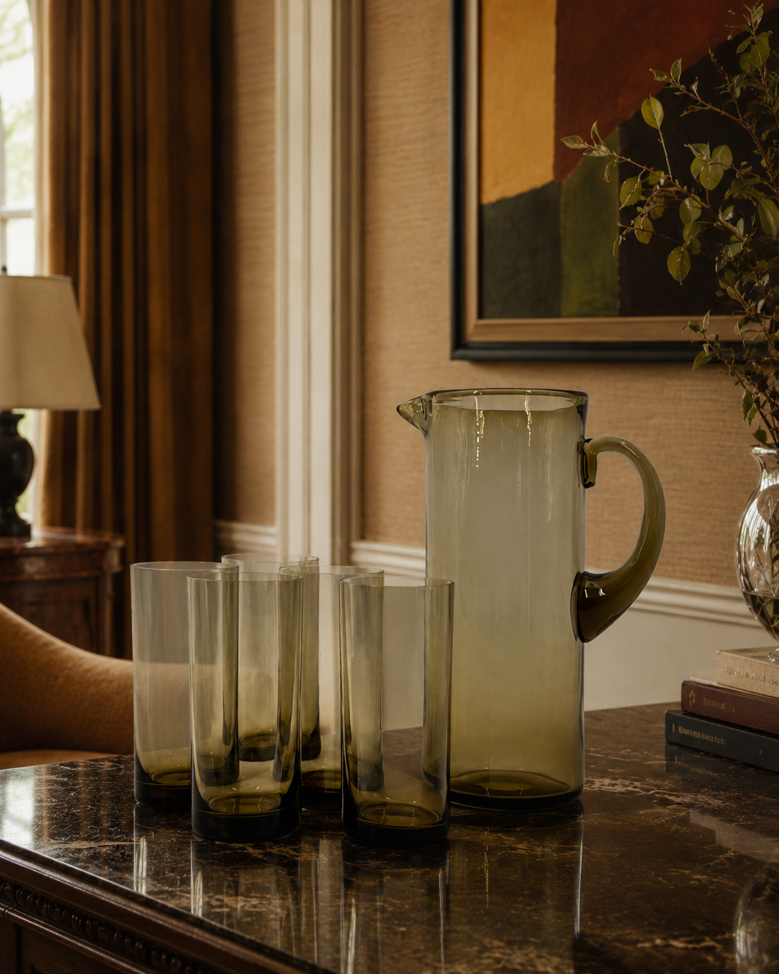 Mid-century jug and five glasses set