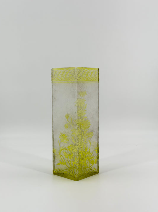 Tall Acid-Etched Glass Vase with Floral Motifs (BACCARAT acid-etched decoration green)