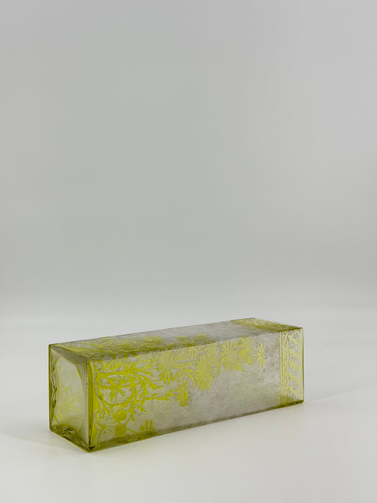 Tall Acid-Etched Glass Vase with Floral Motifs (BACCARAT acid-etched decoration green)