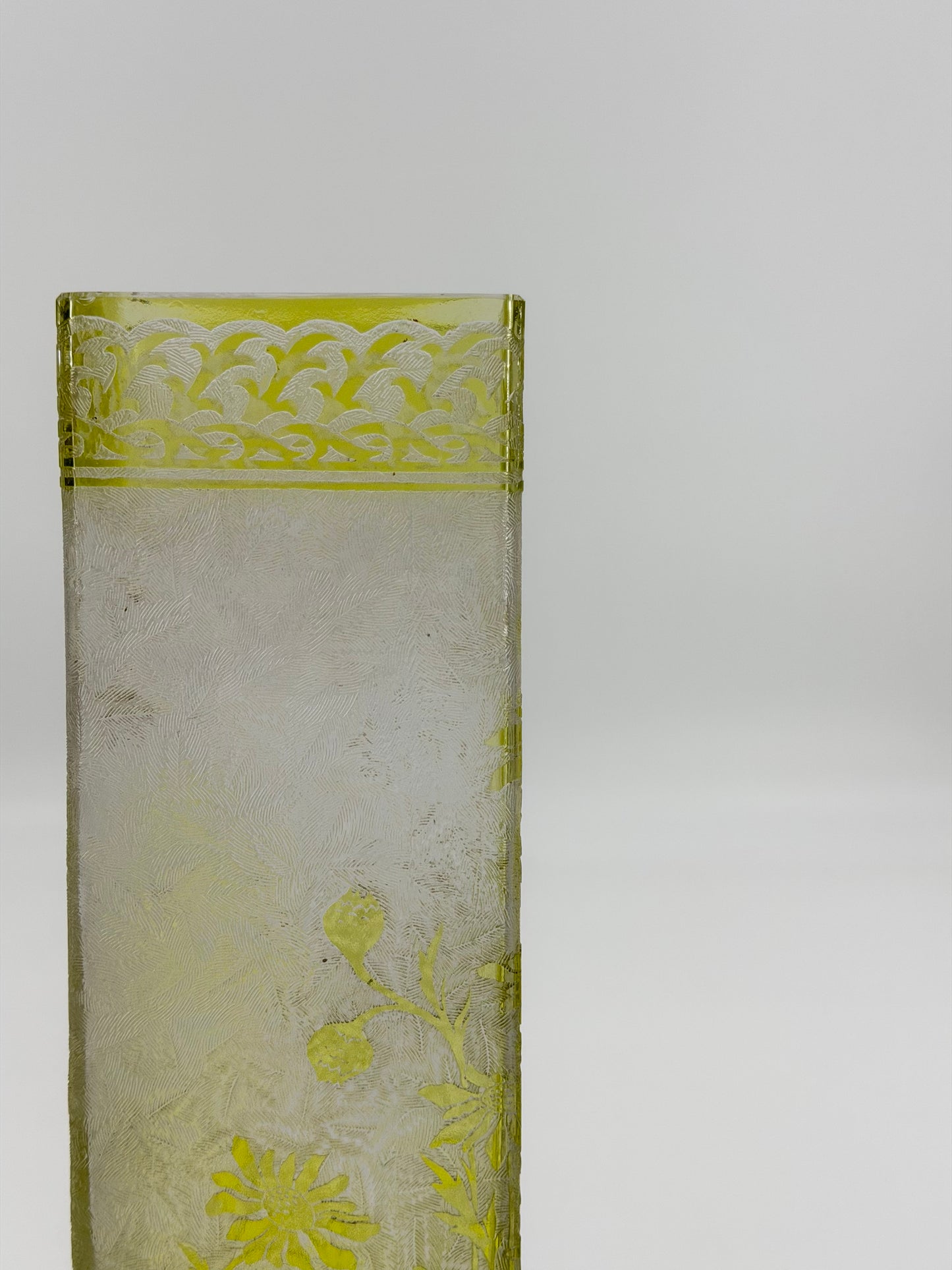 Tall Acid-Etched Glass Vase with Floral Motifs (BACCARAT acid-etched decoration green)