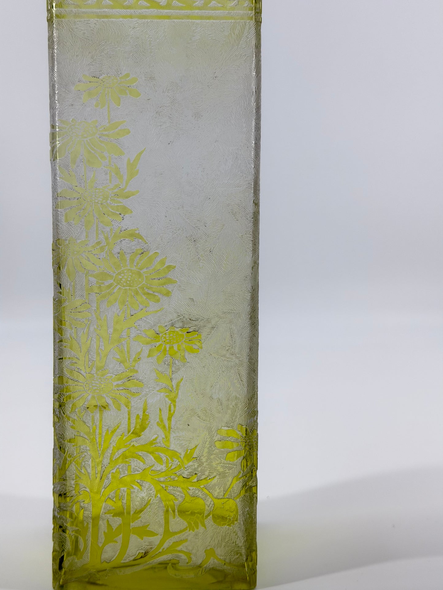 Tall Acid-Etched Glass Vase with Floral Motifs (BACCARAT acid-etched decoration green)