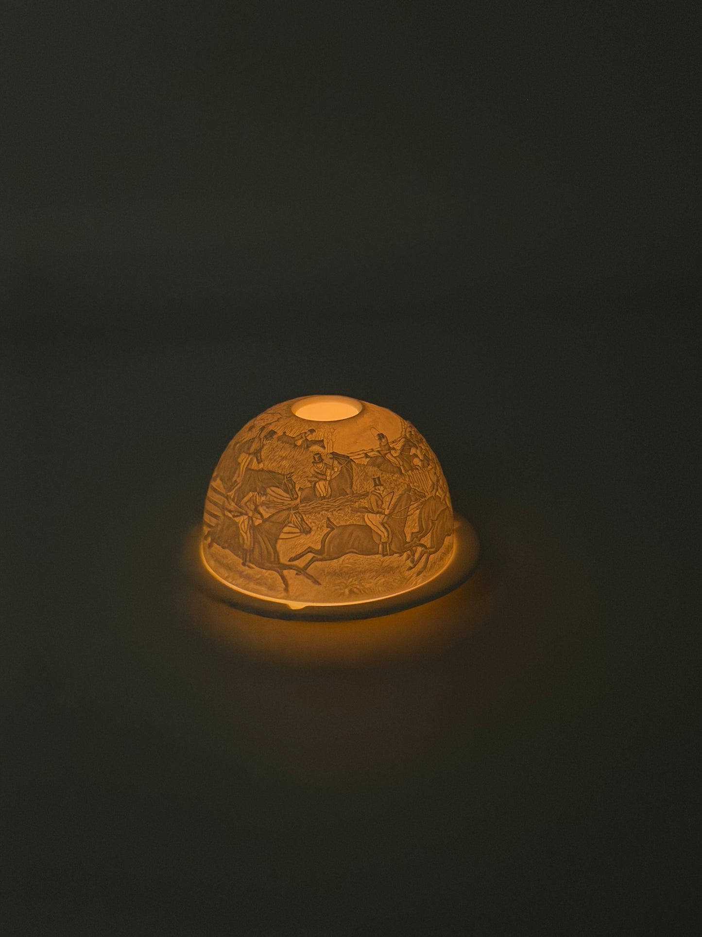 Bernardaud candle holder featuring a horse race scene