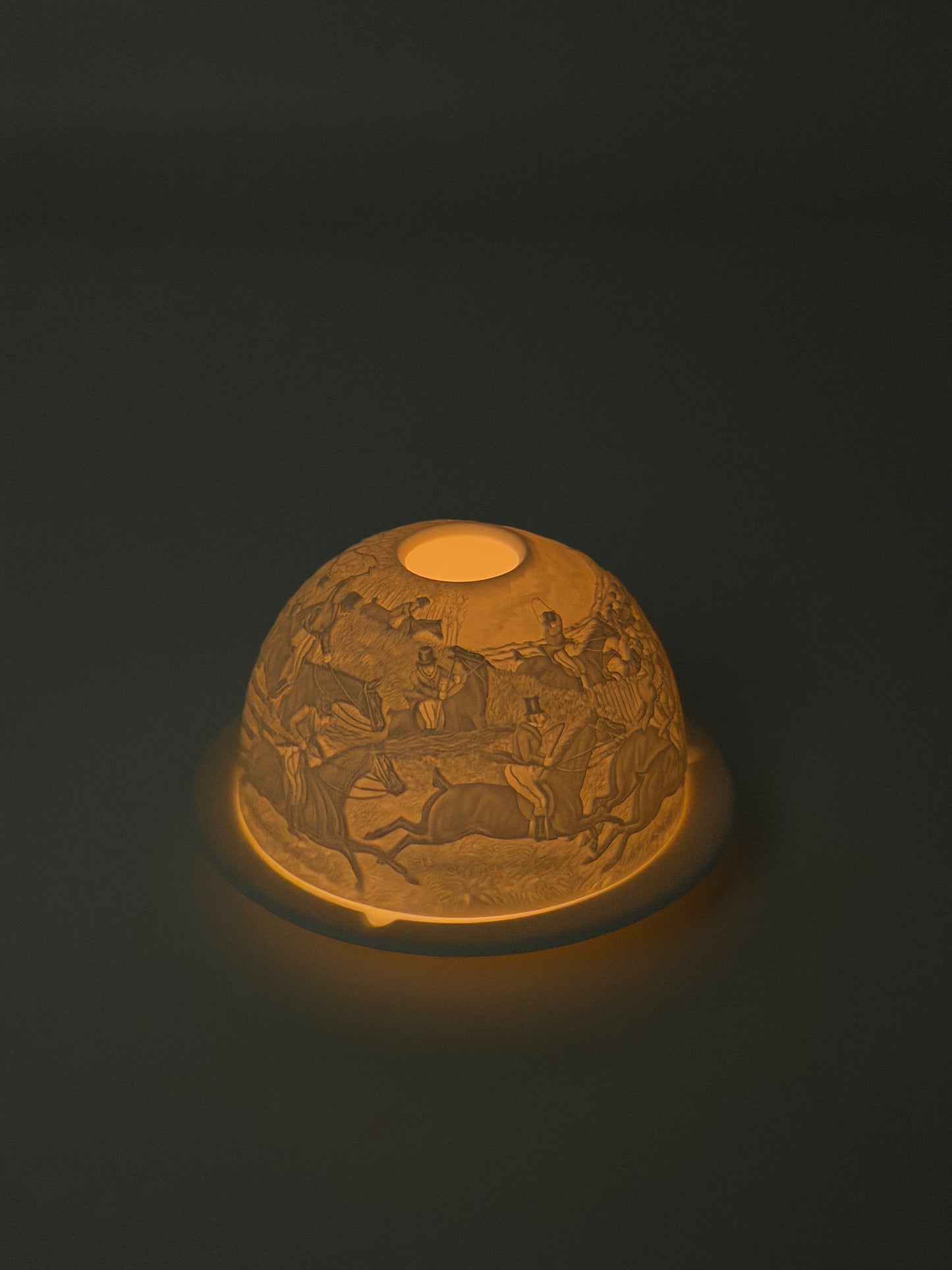 Bernardaud candle holder featuring a horse race scene