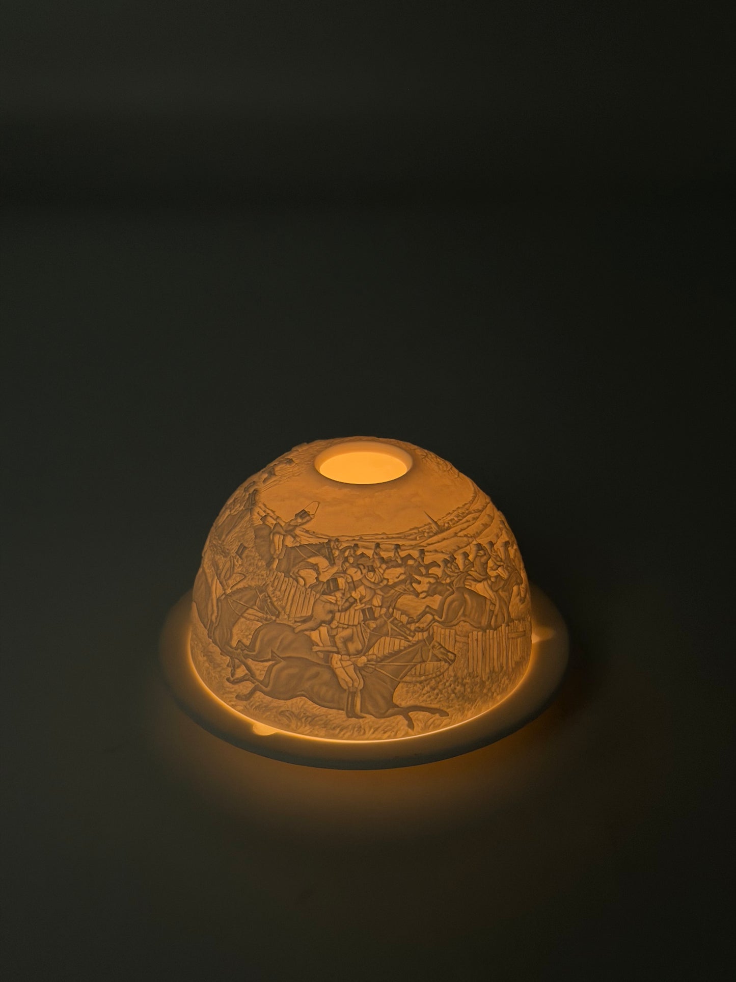 Bernardaud candle holder featuring a horse race scene