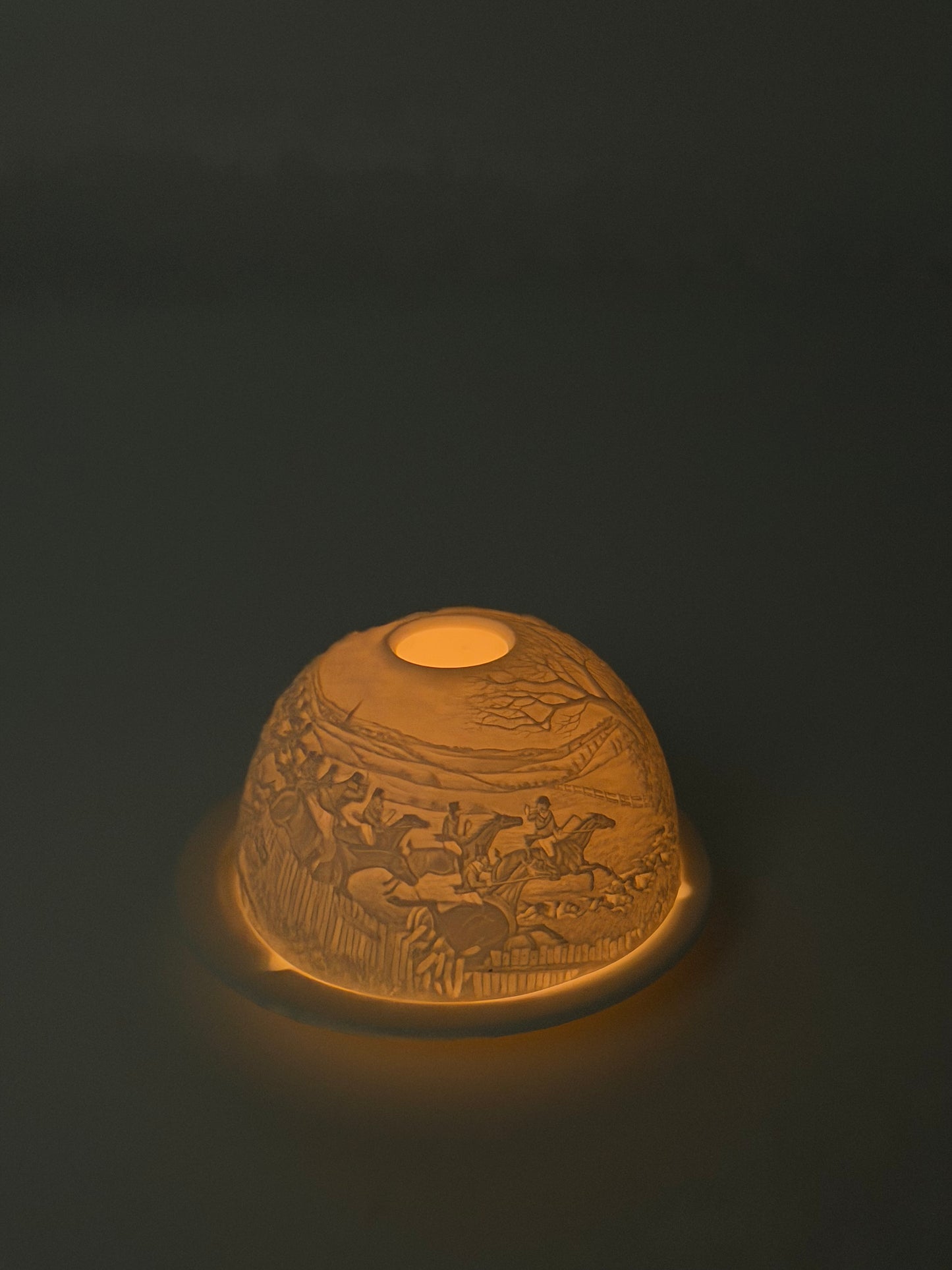 Bernardaud candle holder featuring a horse race scene