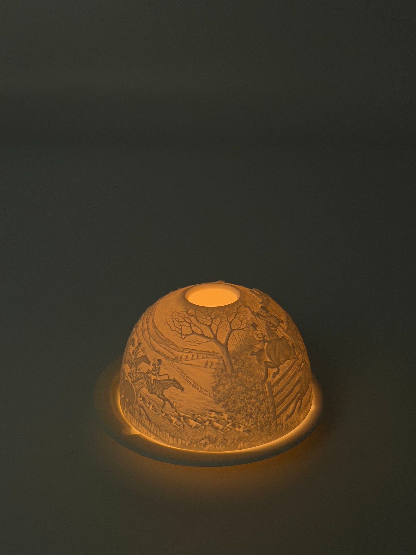 Bernardaud candle holder featuring a horse race scene