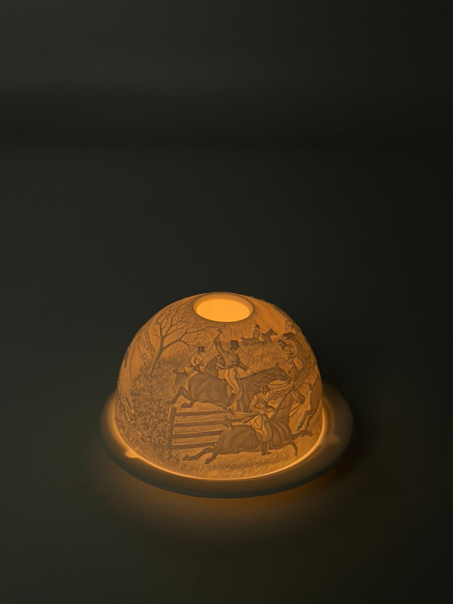 Bernardaud candle holder featuring a horse race scene