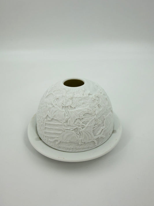 Bernardaud candle holder featuring a horse race scene