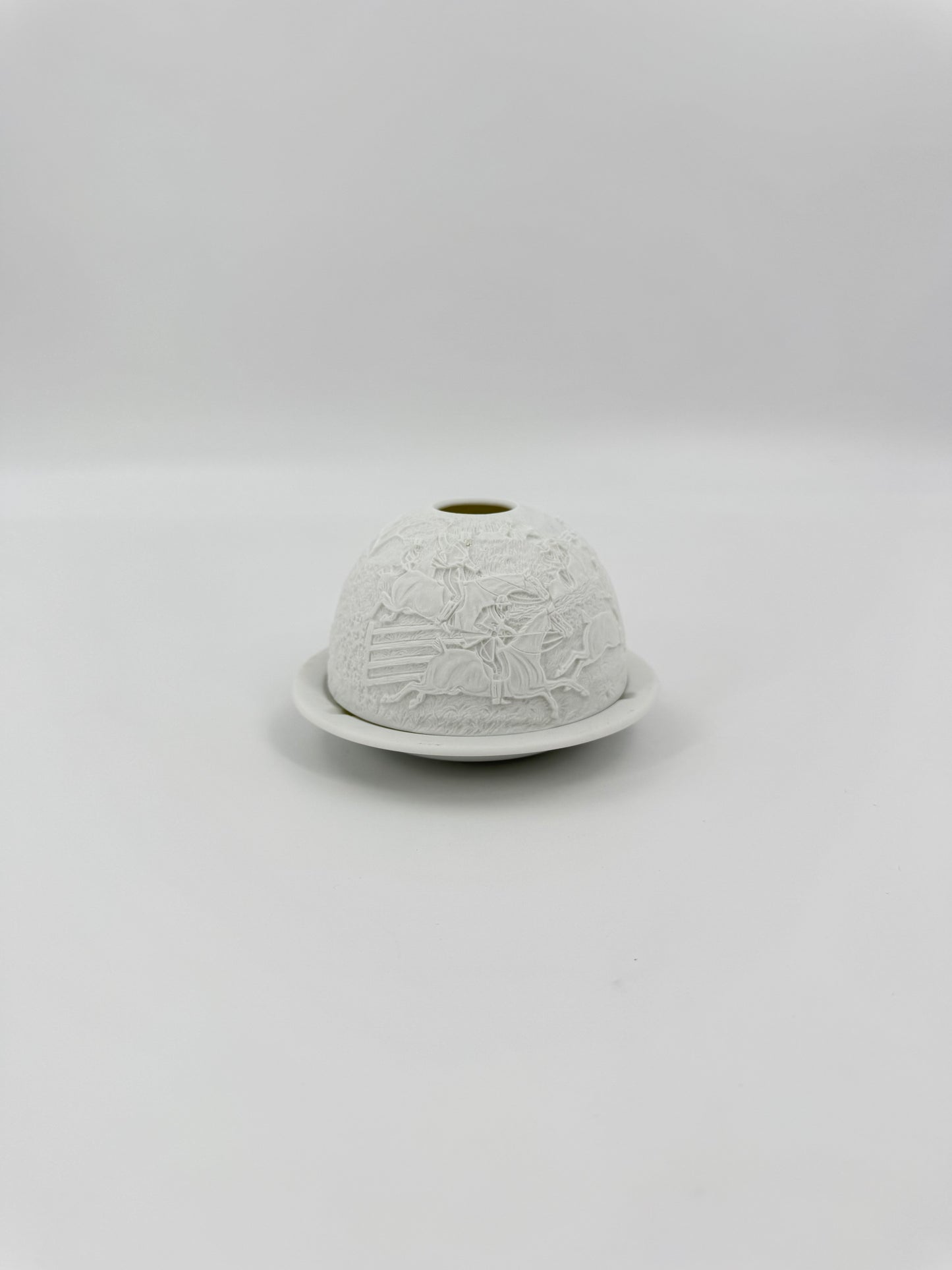 Bernardaud candle holder featuring a horse race scene