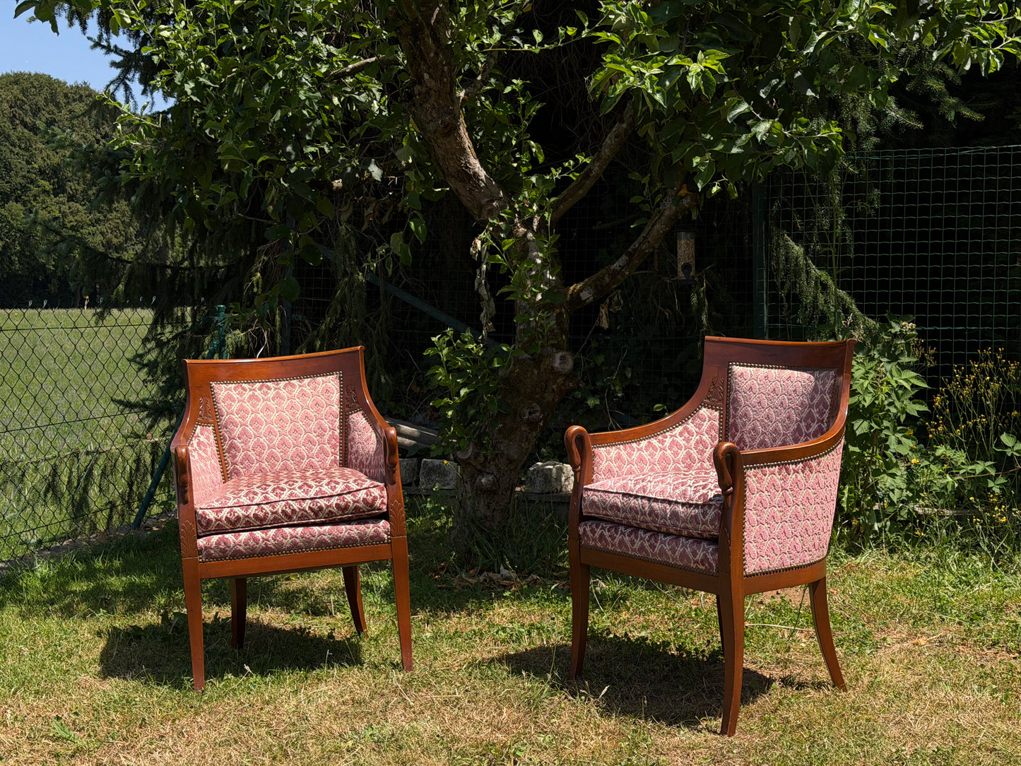 Pair of Restoration-style Gondole Armchairs